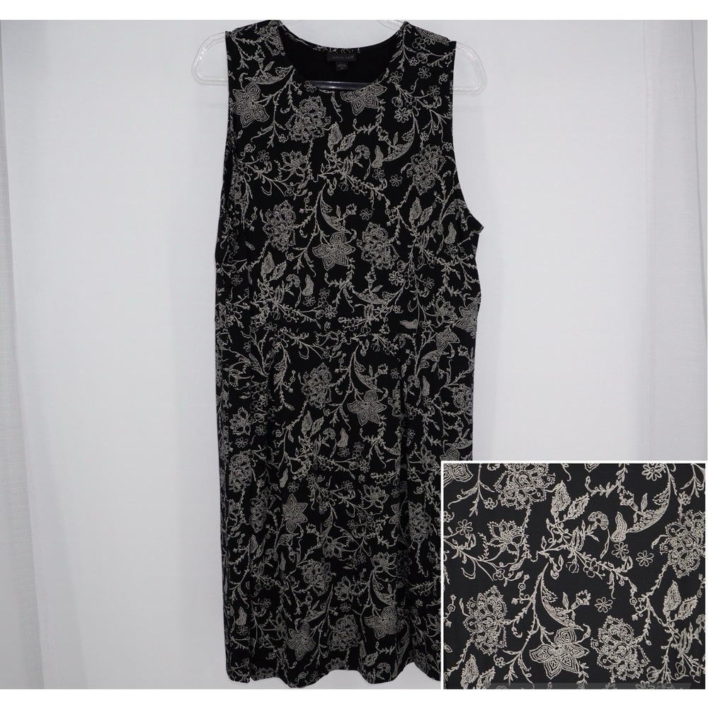 J.‎ JILL Wearever Black AOP Floral Sleeveless Dress Stretch XL Tall Vacation EUC